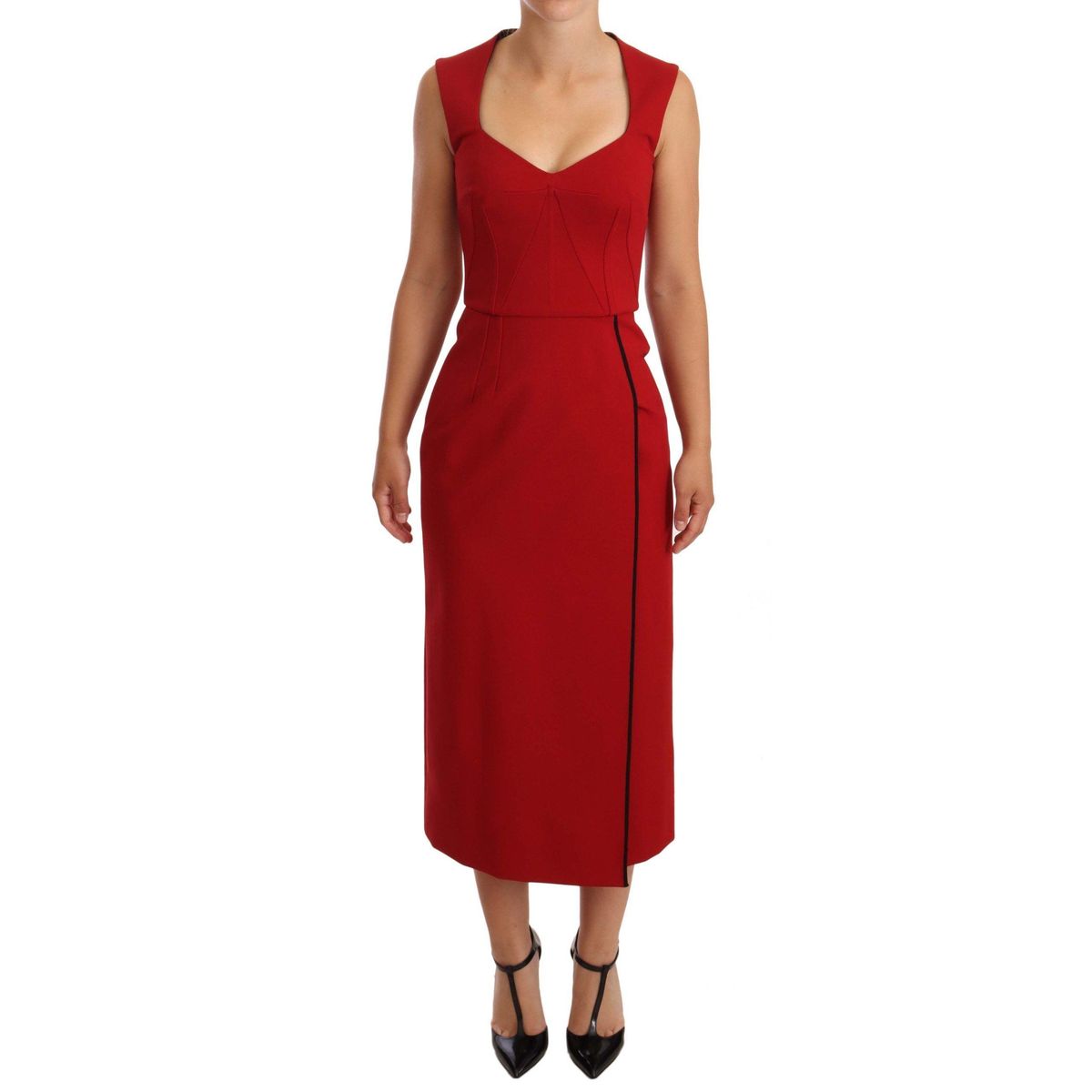 Dolce & Gabbana Elegant Sweetheart Midi Dress in Red