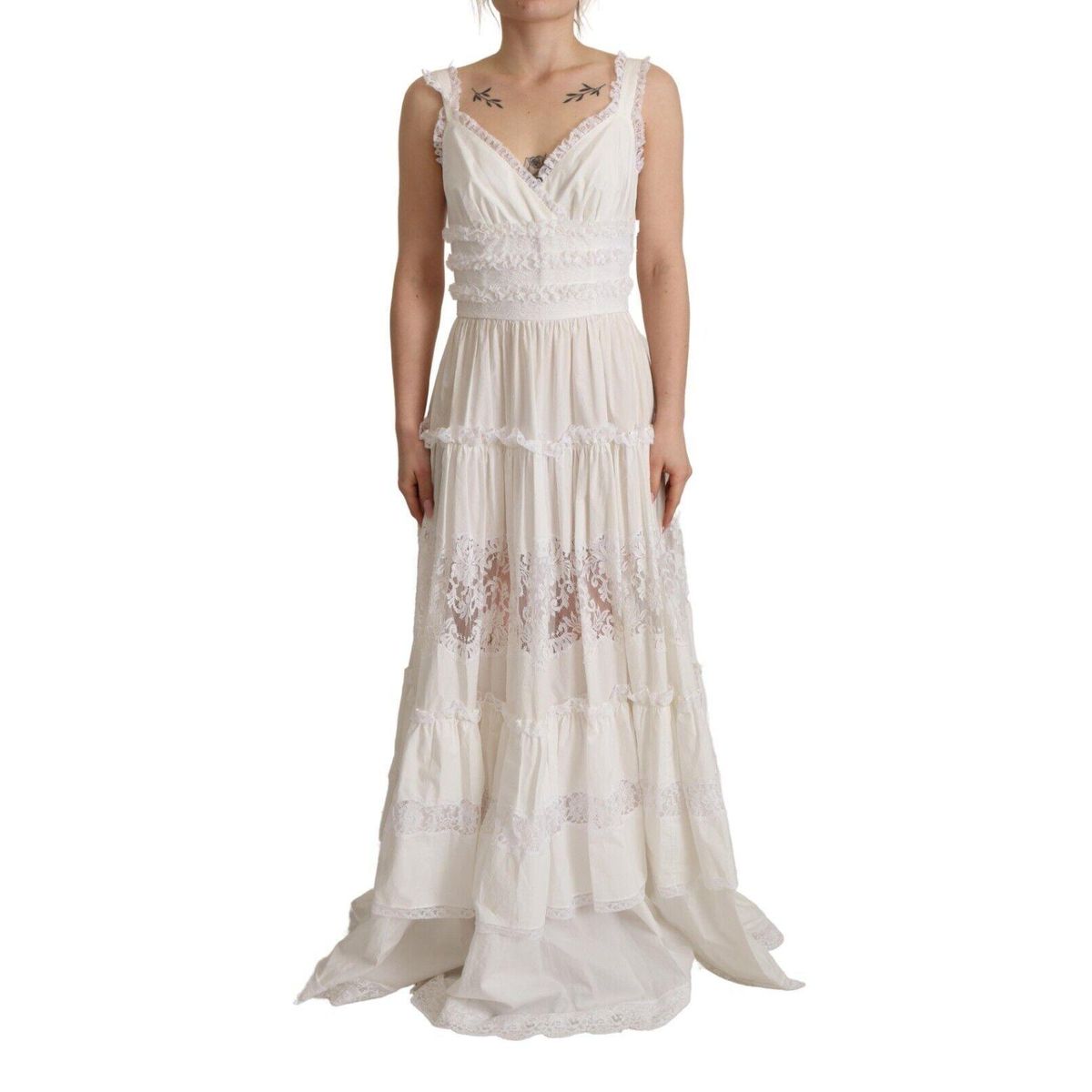 Dolce & Gabbana Elegant White A-Line Tiered Maxi Dress