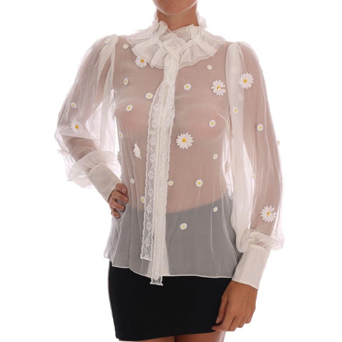 Dolce & Gabbana Elegant White Silk Daisy Blouse