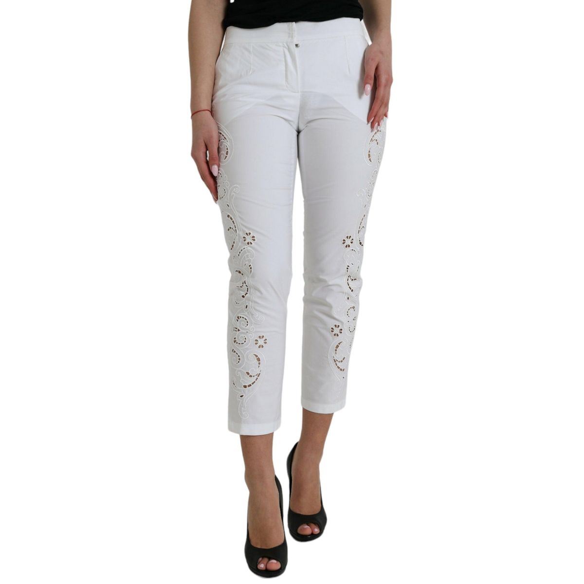 Dolce & Gabbana Elegant White Tapered Mid Waist Pants