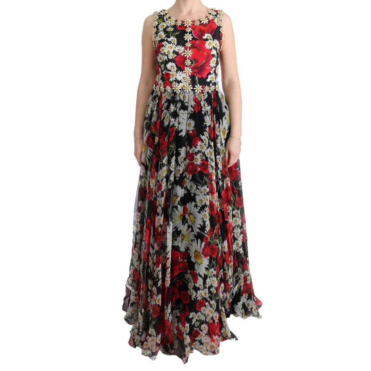 Dolce & Gabbana Floral Maxi Gown with Sunflower Print and Crystals