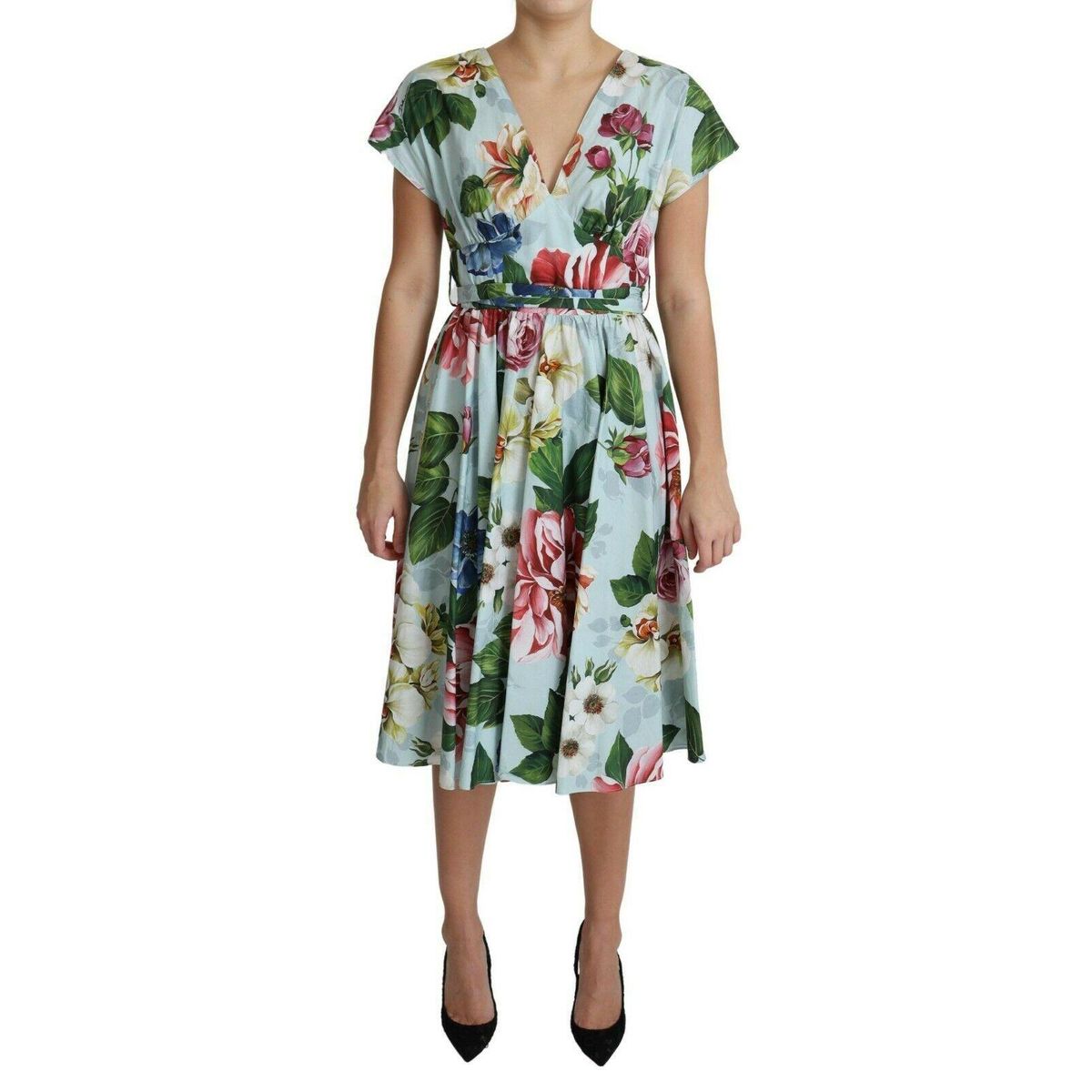 Dolce & Gabbana Floral Elegance V-Neck Cotton Dress