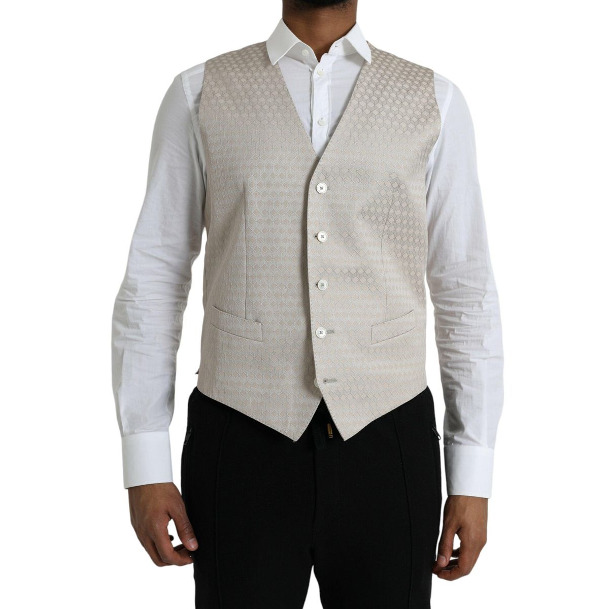 Dolce & Gabbana Off White Cotton Waistcoat Dress Formal Vest