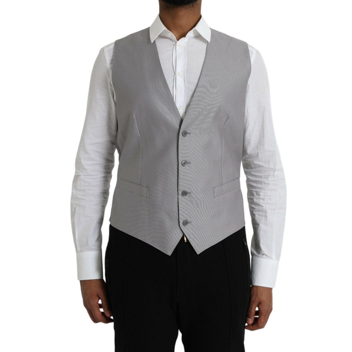 Dolce & Gabbana Light Gray Wool Formal Dress Waistcoat Vest