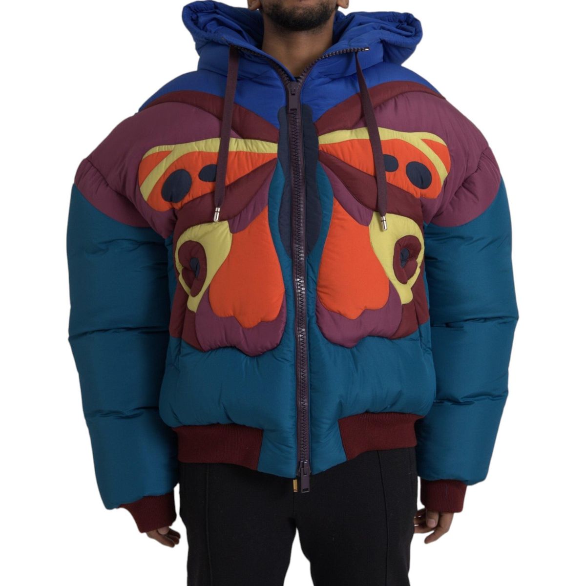 Dolce & Gabbana Multicolor Butterfly Hooded Puffer Jacket