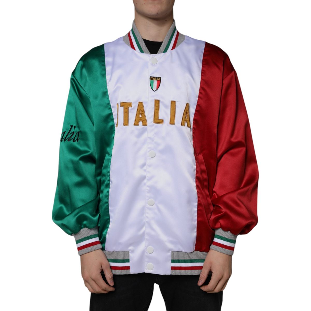 Dolce & Gabbana Multicolor Italia Button Down Bomber Jacket