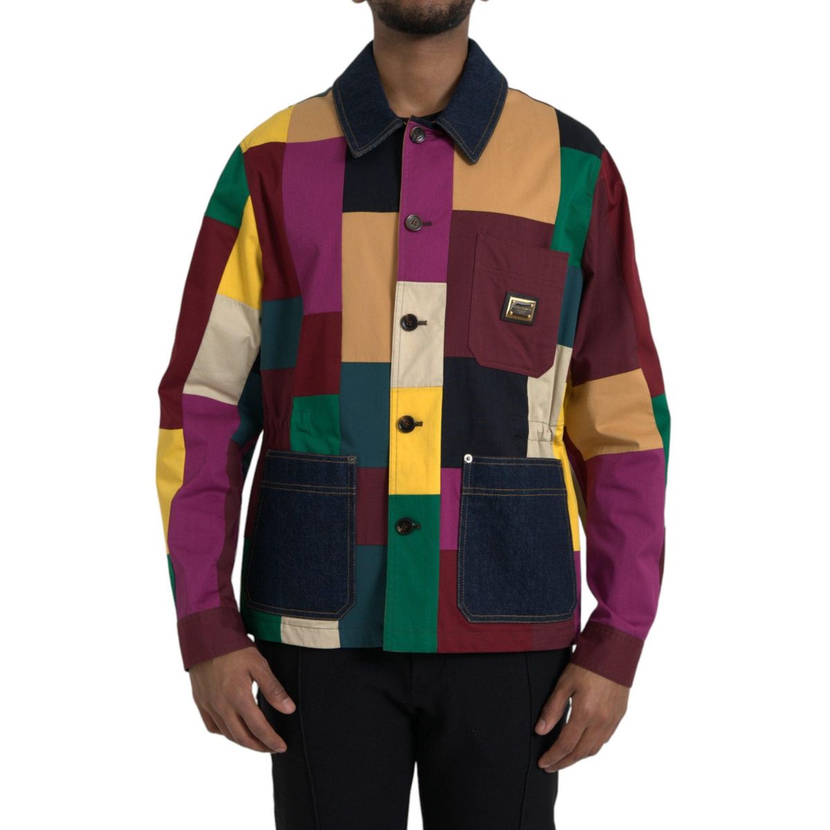 Dolce & Gabbana Multicolor Patchwork Cotton Collared Jacket