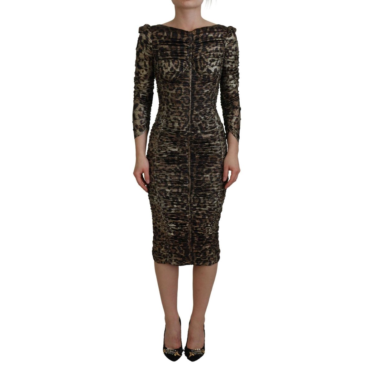 Dolce & Gabbana Multifarver Leopard Bodycon Sheath Midi Kjole