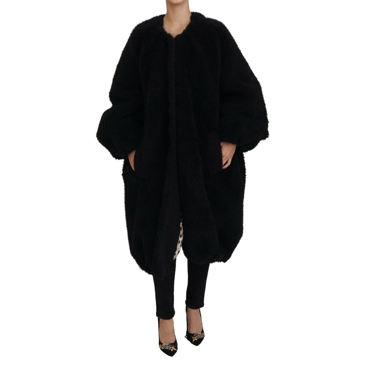 Dolce & Gabbana Sort Cashmere Blend Faux Fur Jakke & Frakke