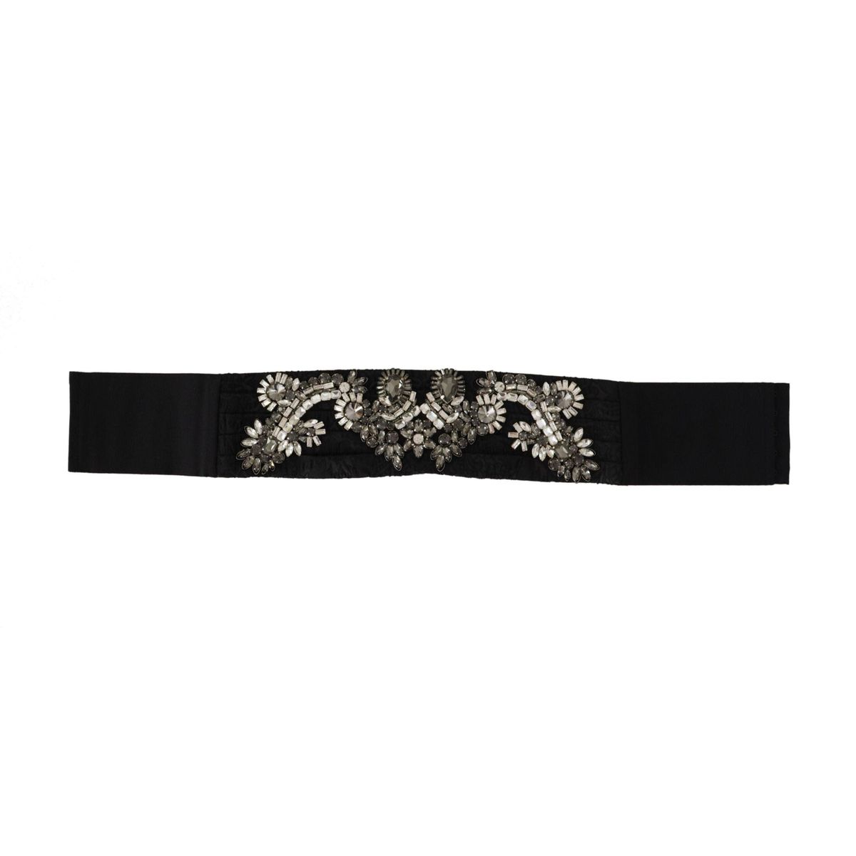 Dolce & Gabbana Sort Silke Brass Krystal Embellished Waist Bælte