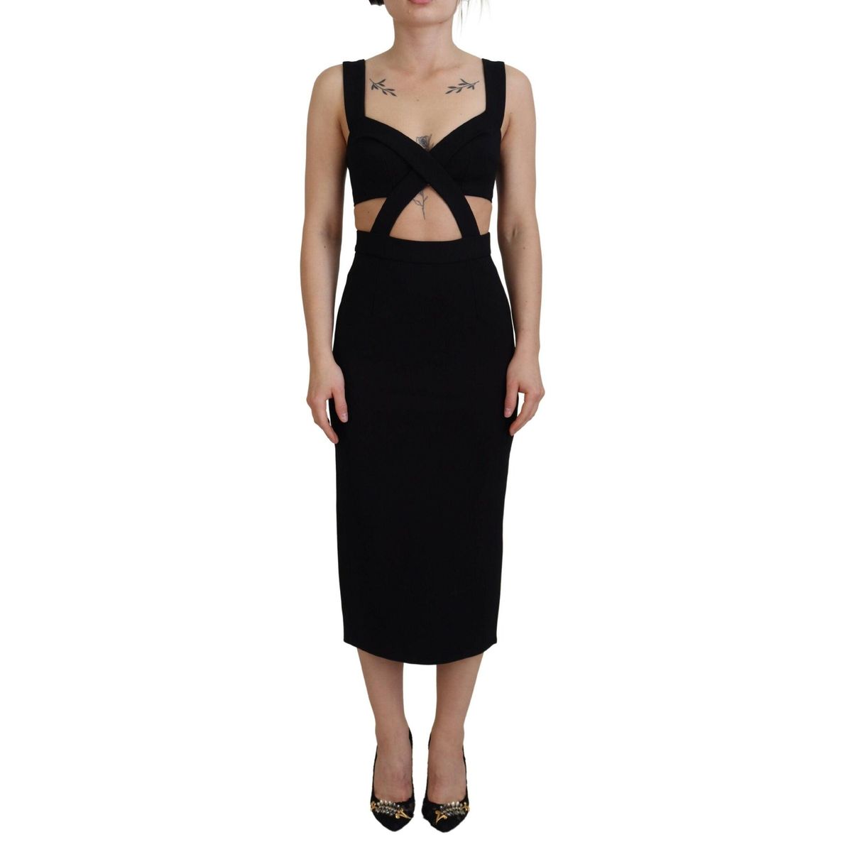 Dolce & Gabbana Sort Viscose Bodycon Sheath Midi Kjole