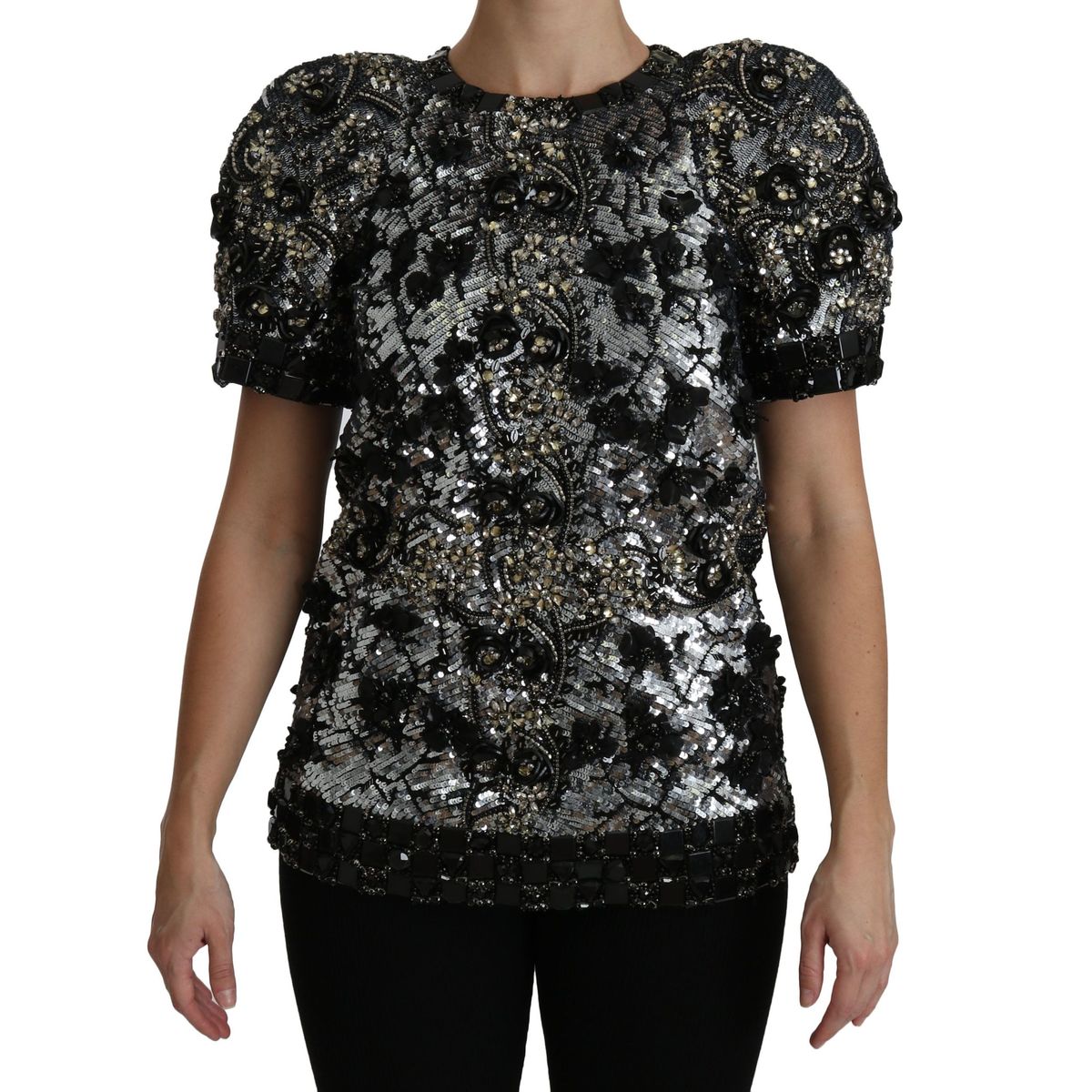 Dolce & Gabbana Sequined Crystal Embellished Crew Neck Top