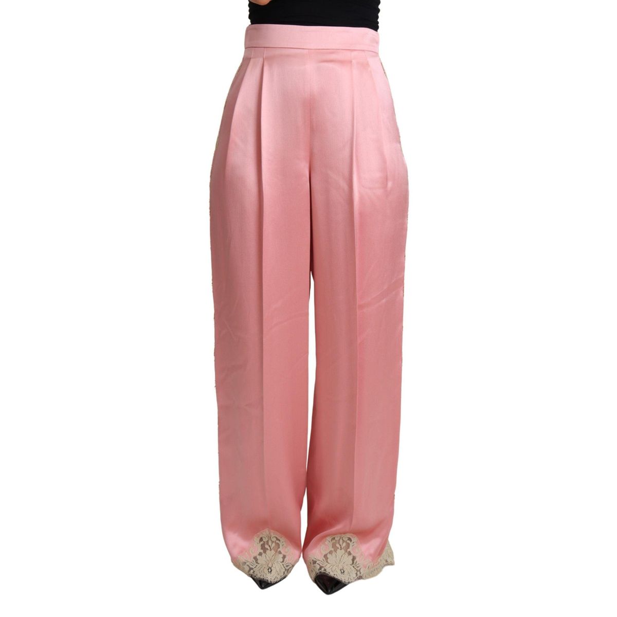 Dolce & Gabbana Silk Blend Satin Wide-Leg Pants in Pink