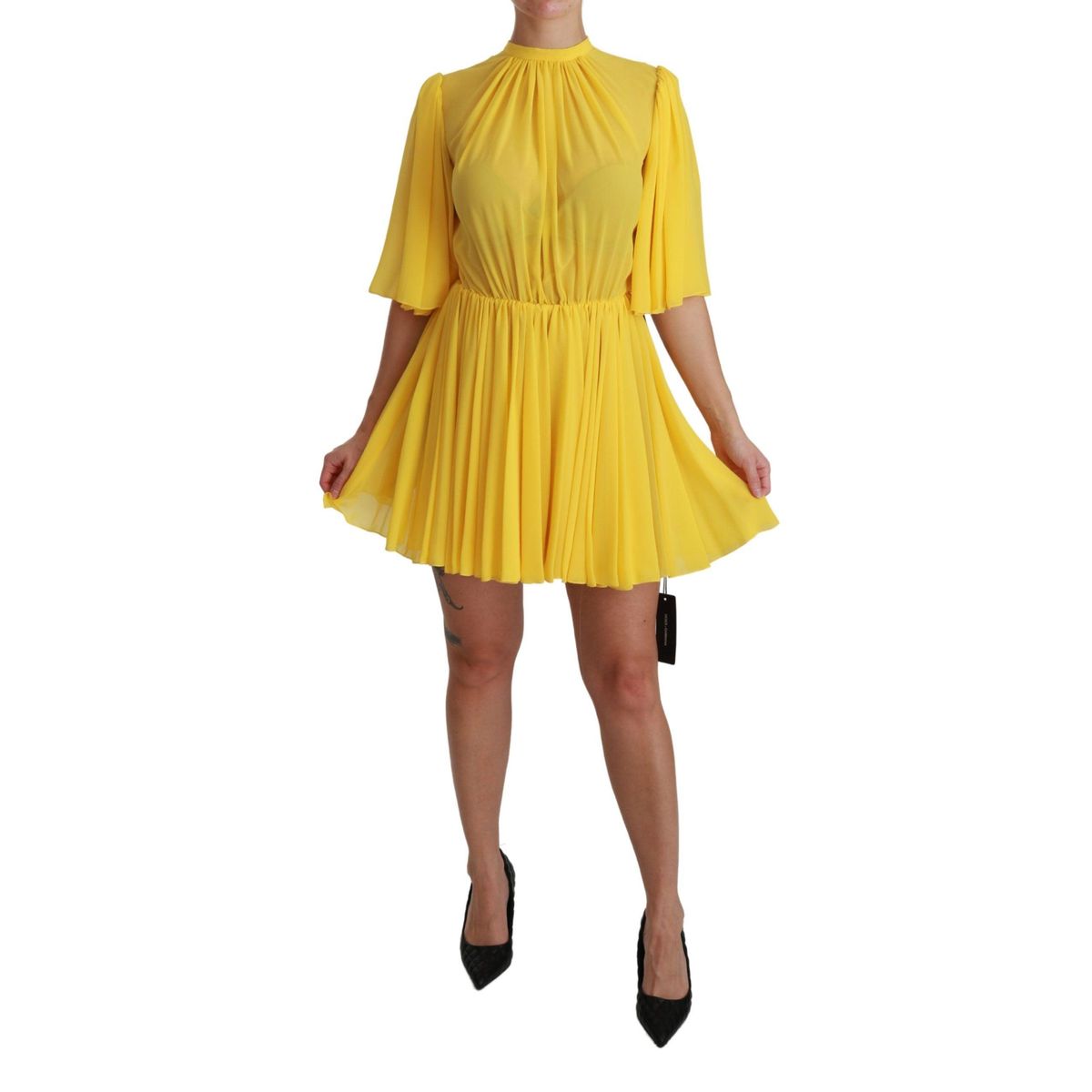 Dolce & Gabbana Silk Pleated A-line Mini Dress in Sunshine Yellow