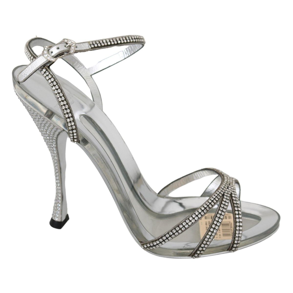 Dolce & Gabbana Silver Leather Ankle Strap Sandalerwith Crystals