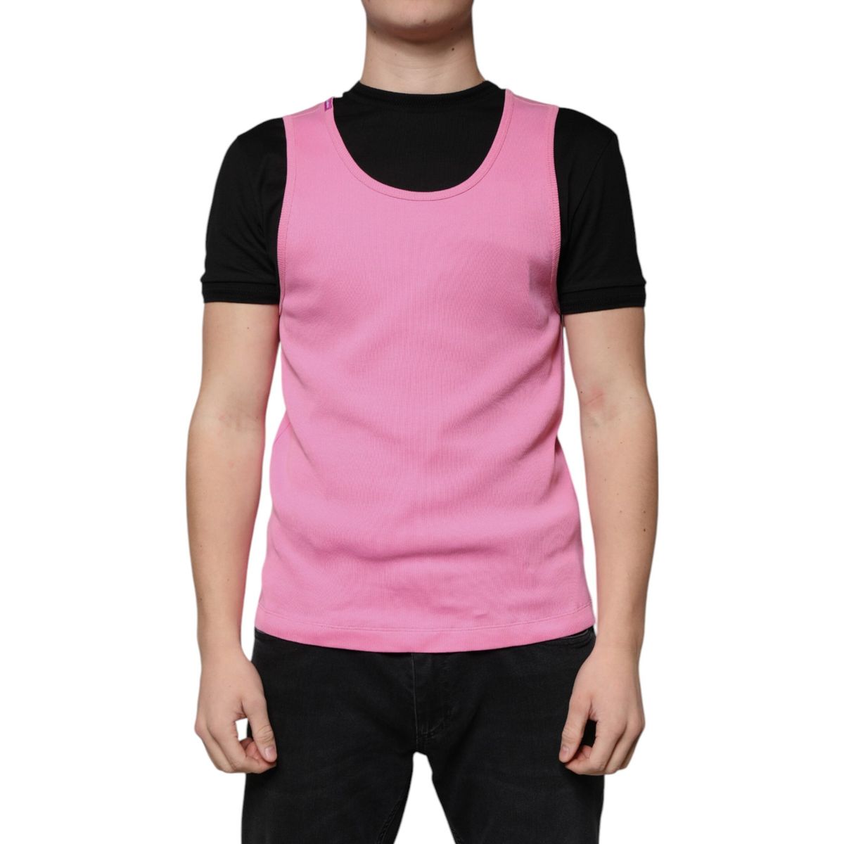 Dolce & Gabbana Pink Cotton Round Neck Sleeveless T-shirt