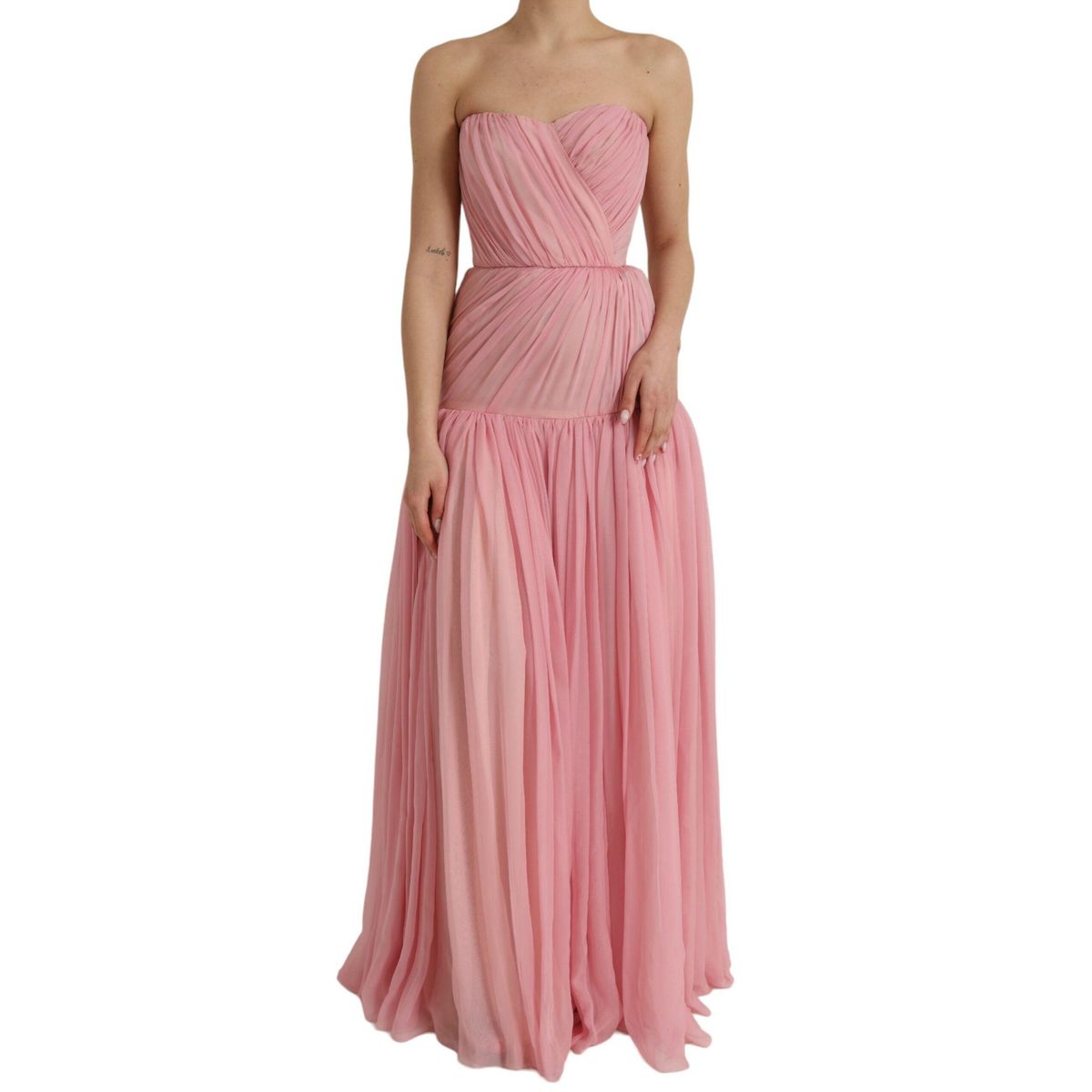 Dolce & Gabbana Pink Silk Strapless Maxi A-line Gown Dress