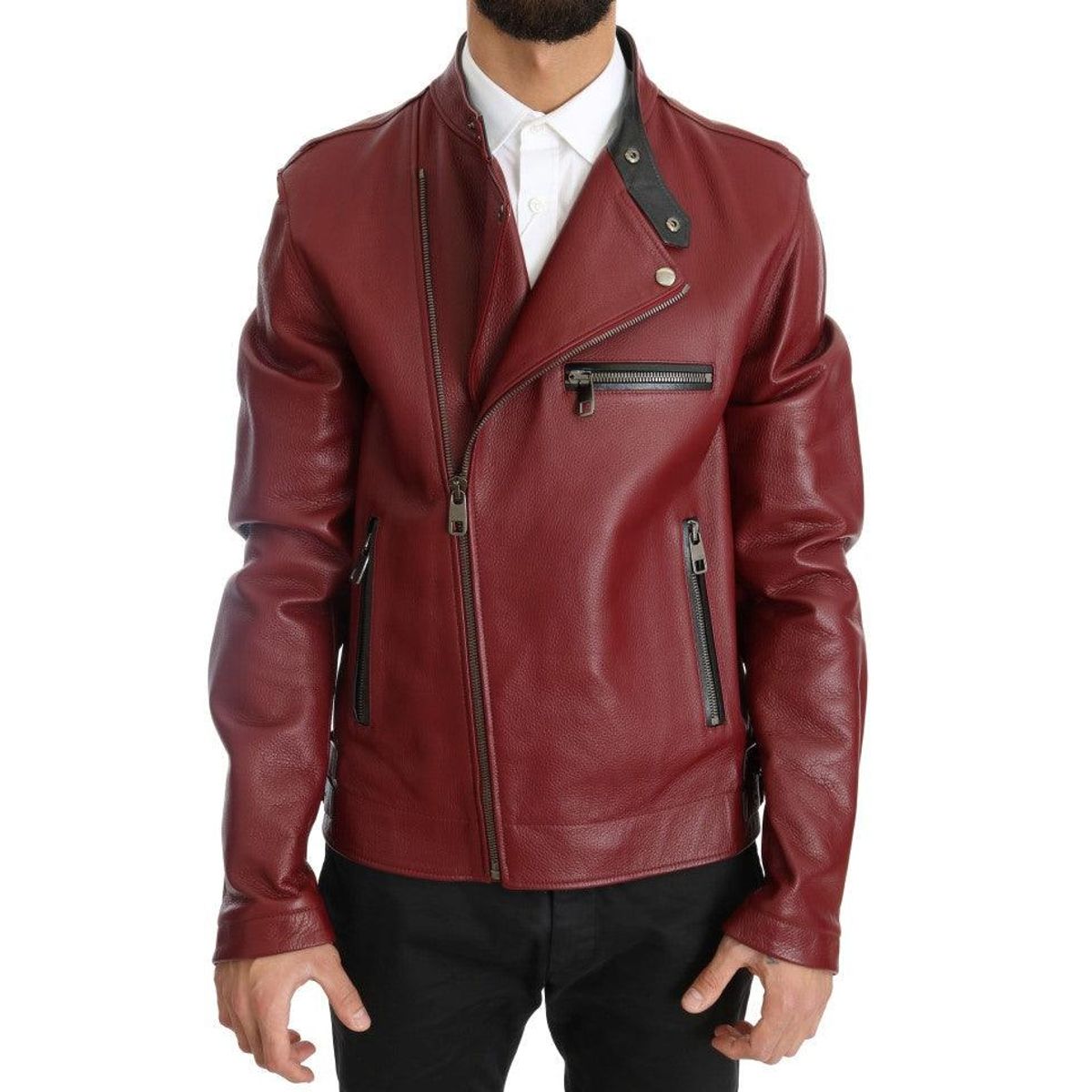 Dolce & Gabbana Radiant Red Leather Biker Motorcycle Jacket