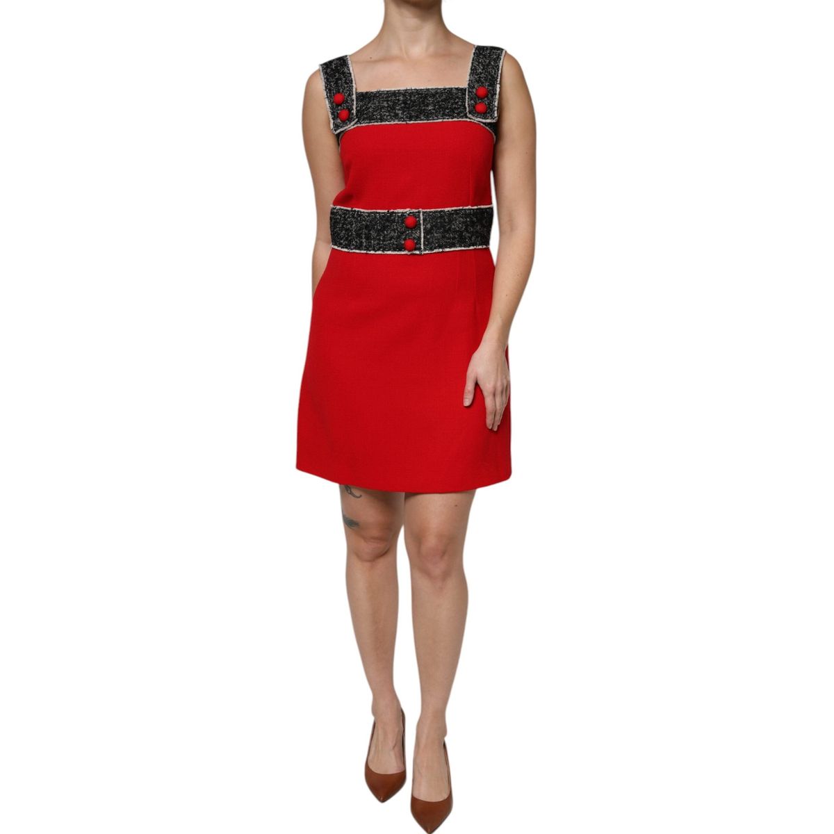 Dolce & Gabbana Red Wool Sleeveless A-line Flared Mini Dress