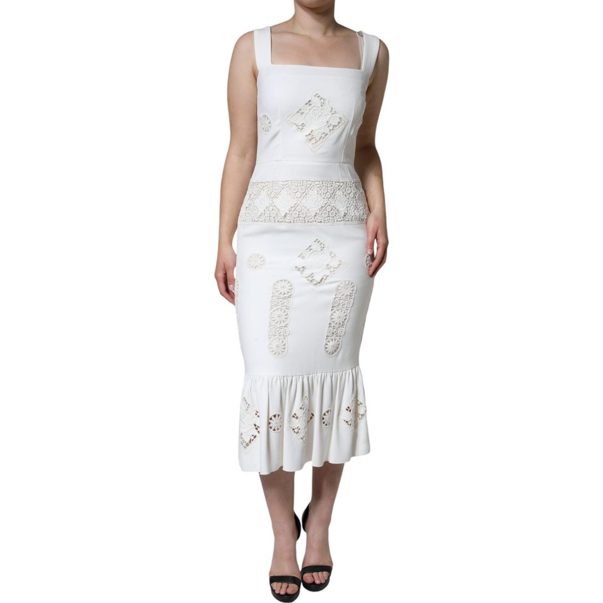 Dolce & Gabbana White Lace Viscose Bodycon Sheath Midi Dress