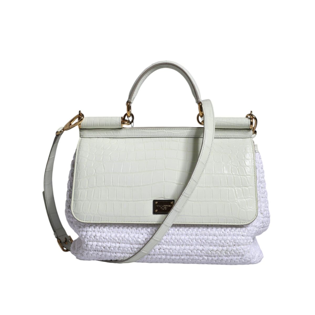 Dolce & Gabbana White Rafia Leather SICILY Crossbody Bag