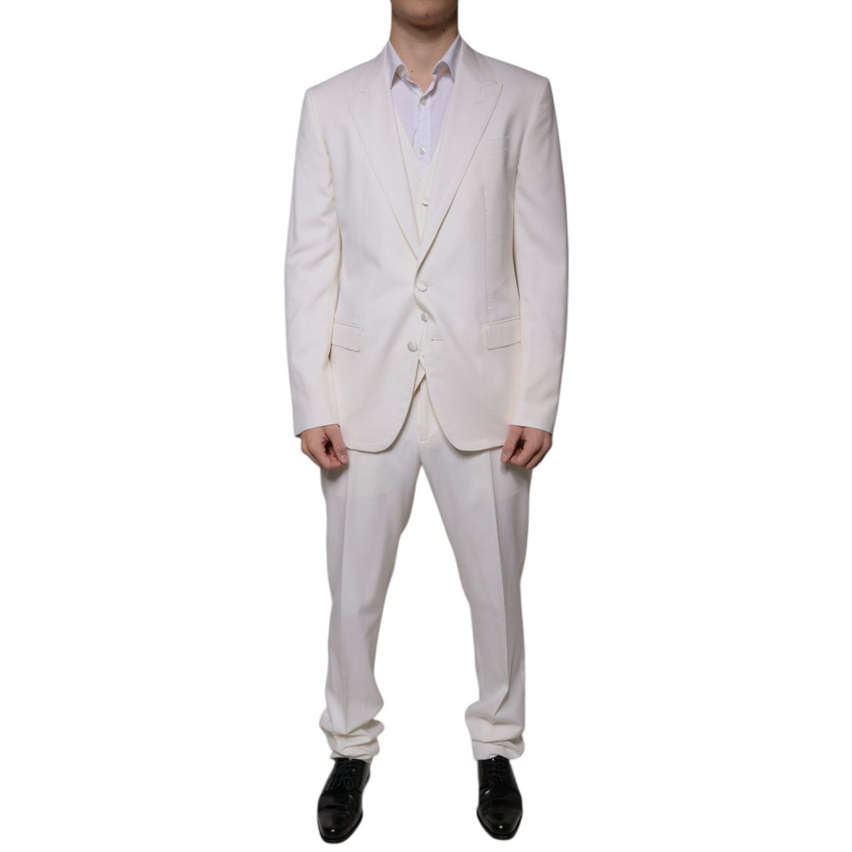 Dolce & Gabbana White Wool Silk 3 Piece SlimFit Formal Suit