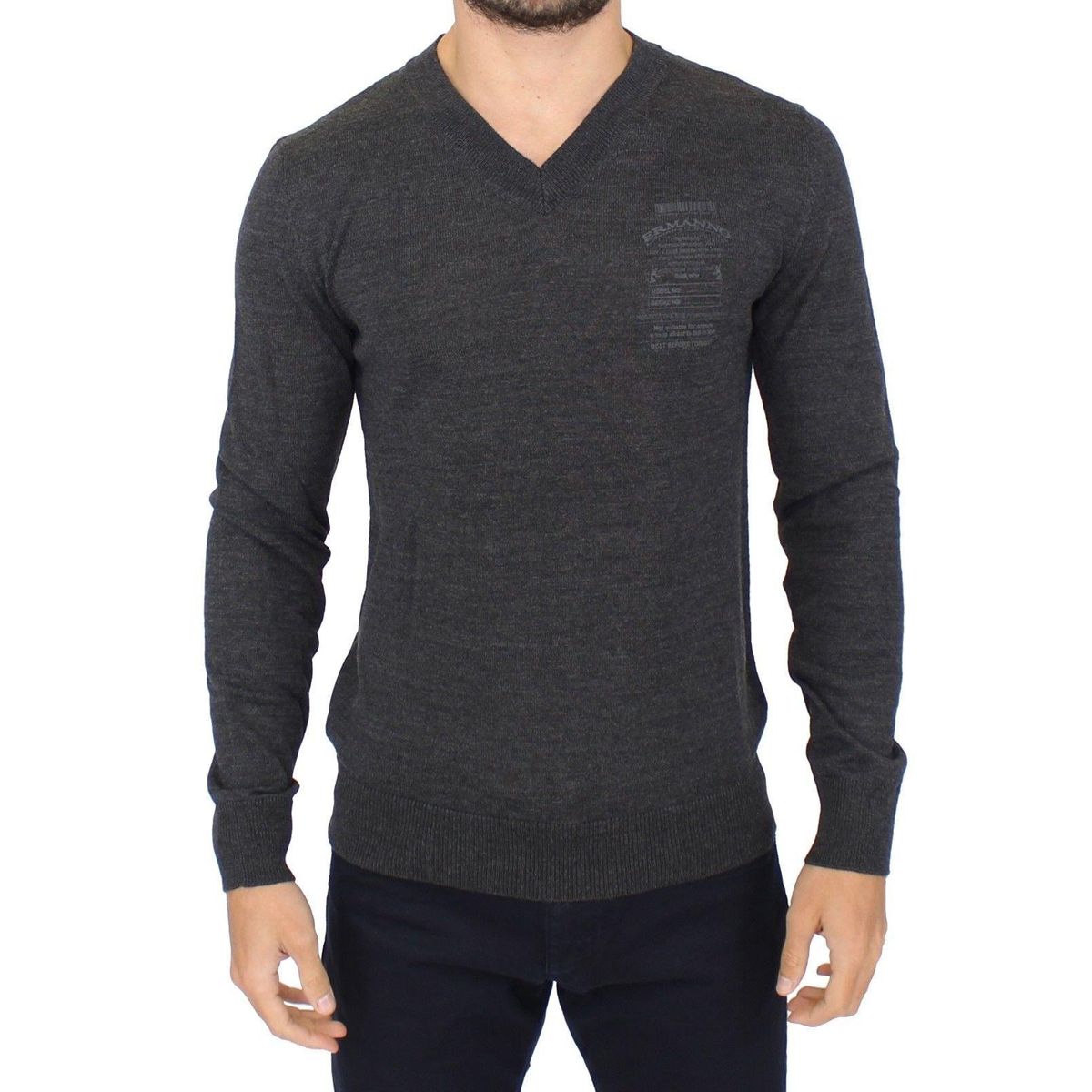 Ermanno Scervino Chic Gray V-Neck Wool Blend Pullover Sweater