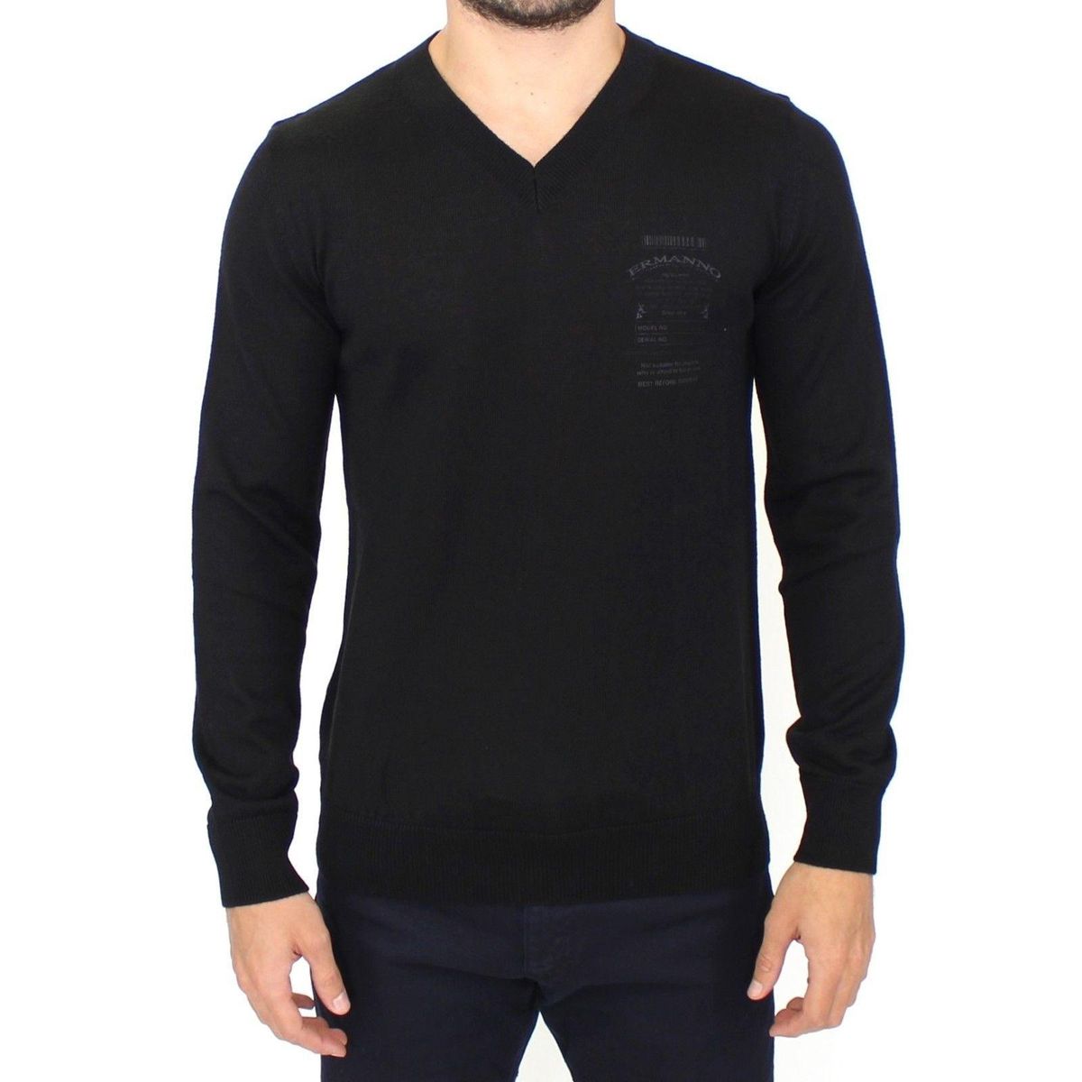 Ermanno Scervino Elegant Black V-Neck Wool Blend Sweater