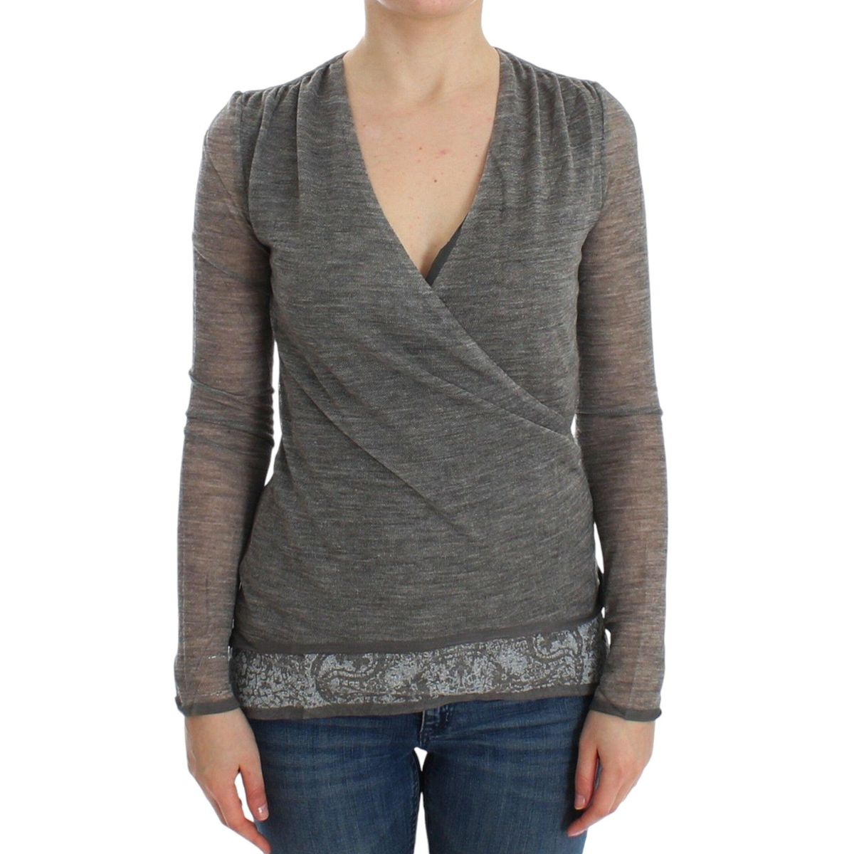 Ermanno Scervino Elegant Gray Wool Blend Deep V-neck Sweater