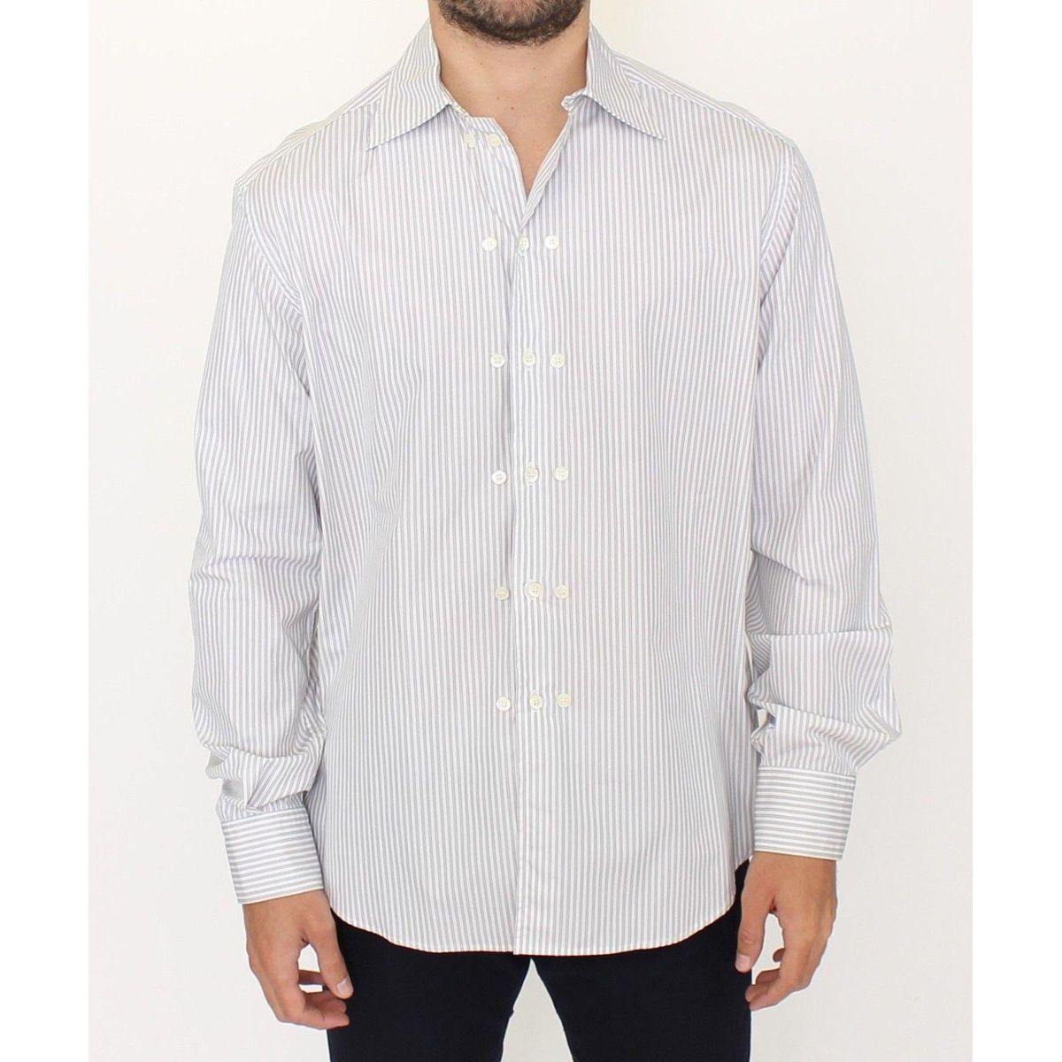 Ermanno Scervino Elegant White and Gray Striped Cotton Shirt