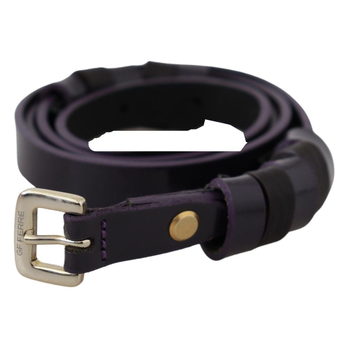 GF Ferre Chic Black Leather Belt with Chrome Silver Tone Buckle