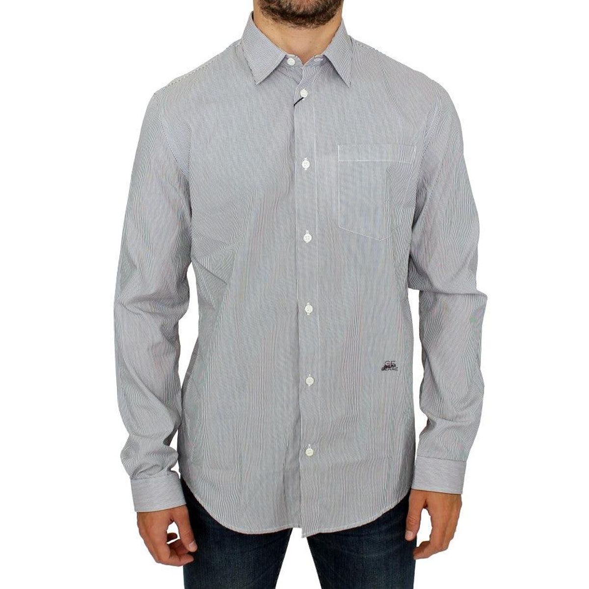 GF Ferre Chic Gray Striped Cotton Casual Shirt