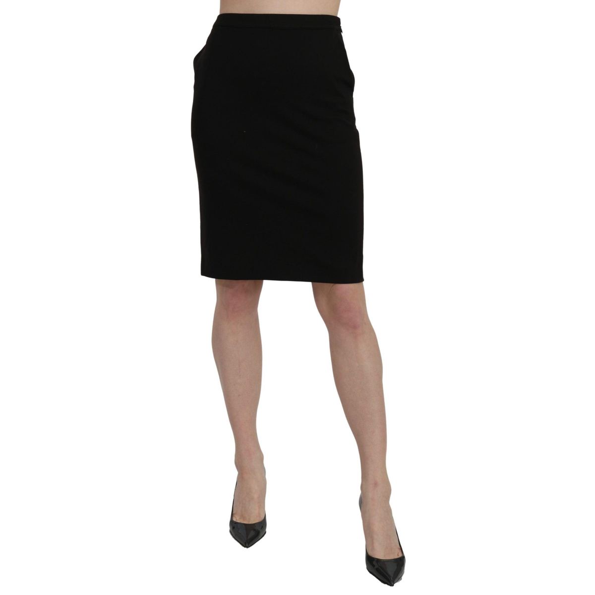 GF Ferre Chic High Waist Black Linen Skirt