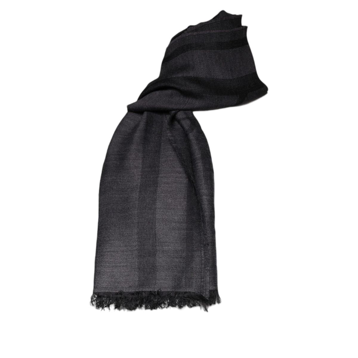 GF Ferre Dark Gray Wool Viscose Foulard Patterned Scarf