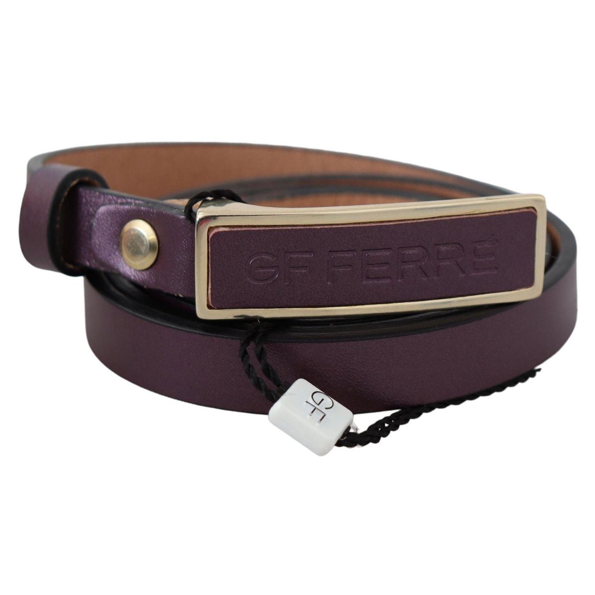 GF Ferre Elegant Maroon Leather Belt with Gold-Tone Buckle