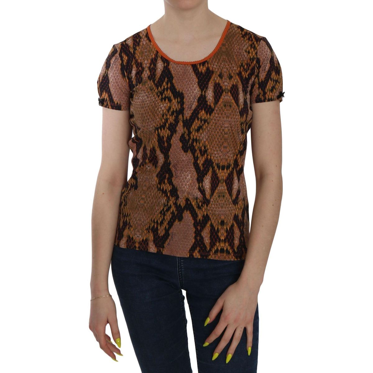 Just Cavalli Alluring Brown Snake Skin Pattern Blouse