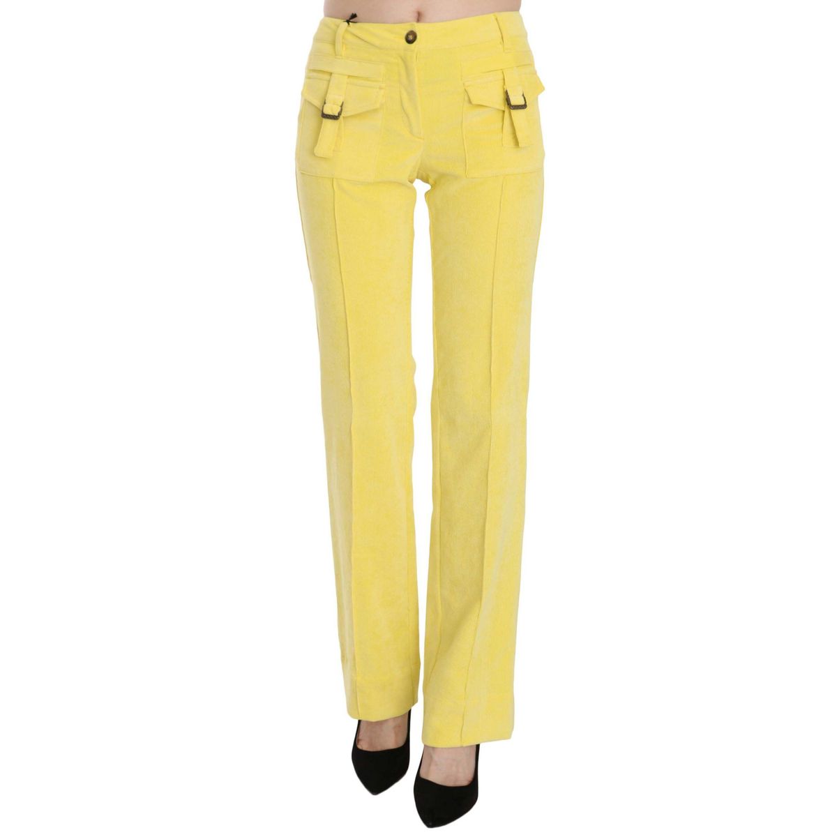 Just Cavalli Chic Yellow Corduroy Mid Waist Pants