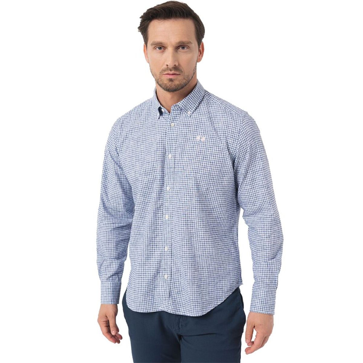 La Martina Elegant Checkered Cotton Shirt with Embroidered Logo