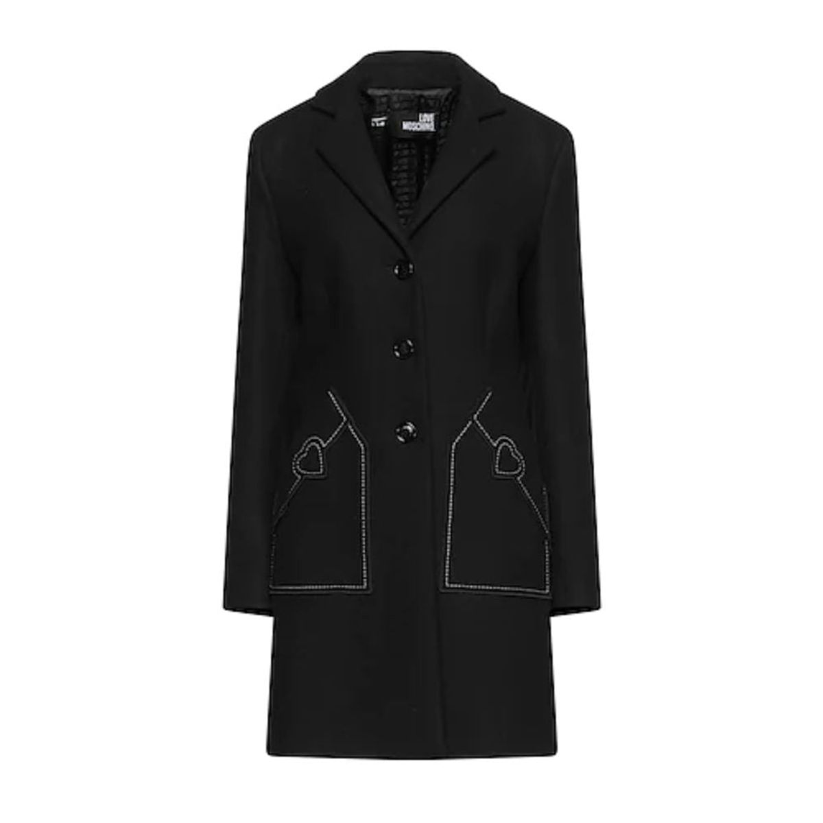 Love Moschino Chic Wool Blend Black Coat with Heart Detail