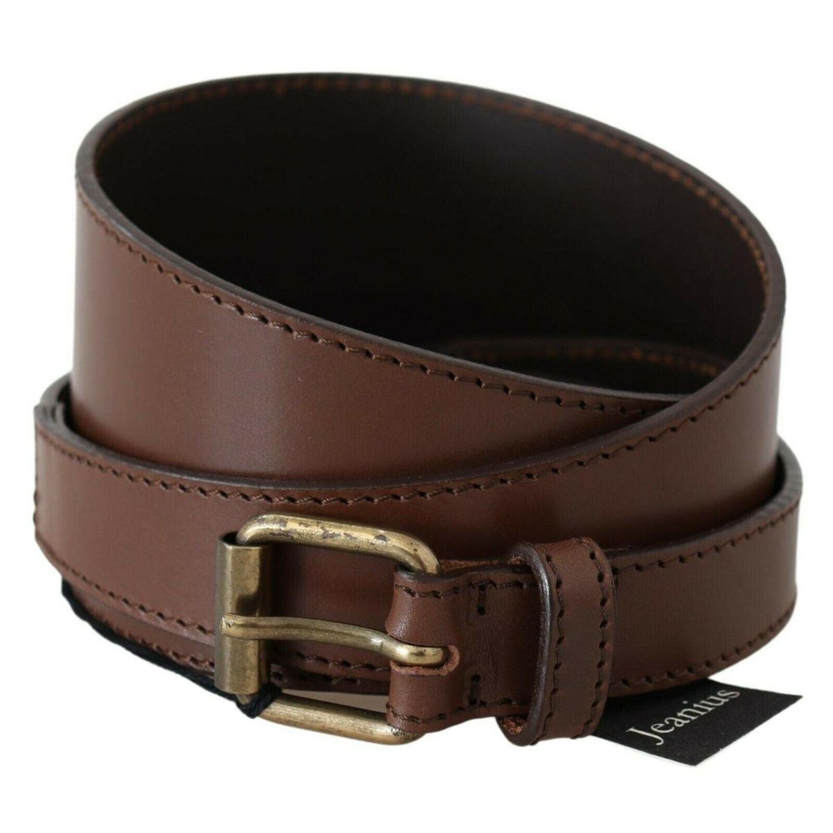 PLEIN SUD Chic Brown Leather Fashion Belt with Bronze-Tone Hardware