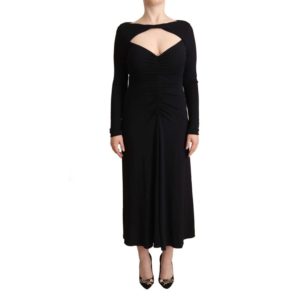 Pinko Elegant Black Nylon Stretch Maxi Dress