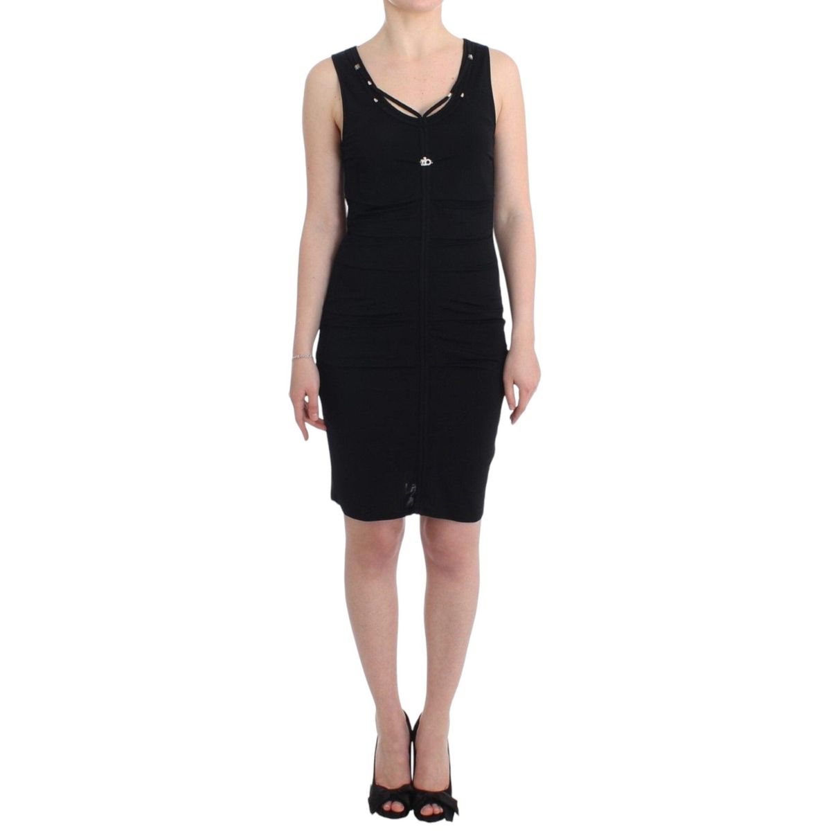 Roccobarocco Elegant Black Sheath Knee-Length Dress