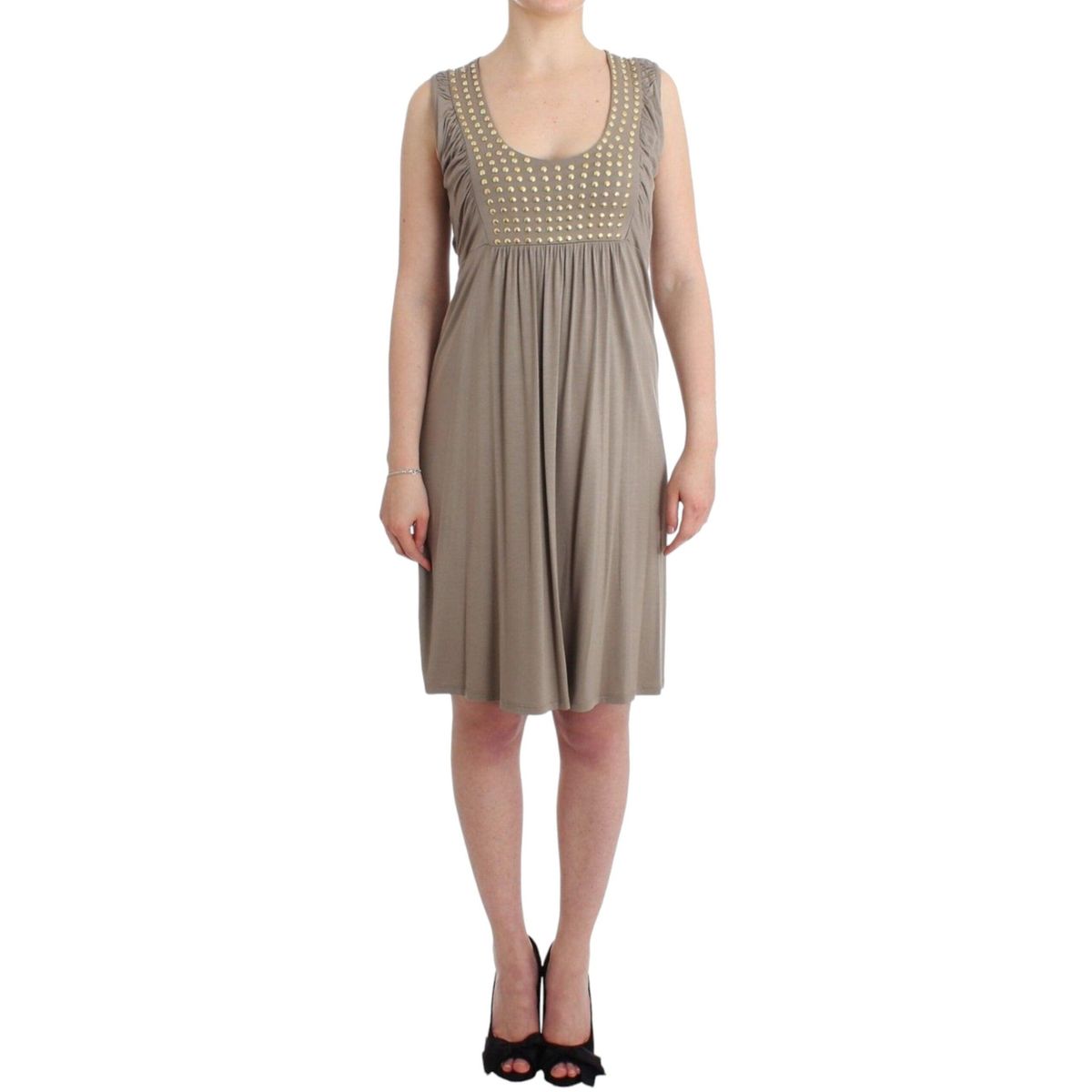 Roccobarocco Studded Sheath Knee-Length Dress in Beige