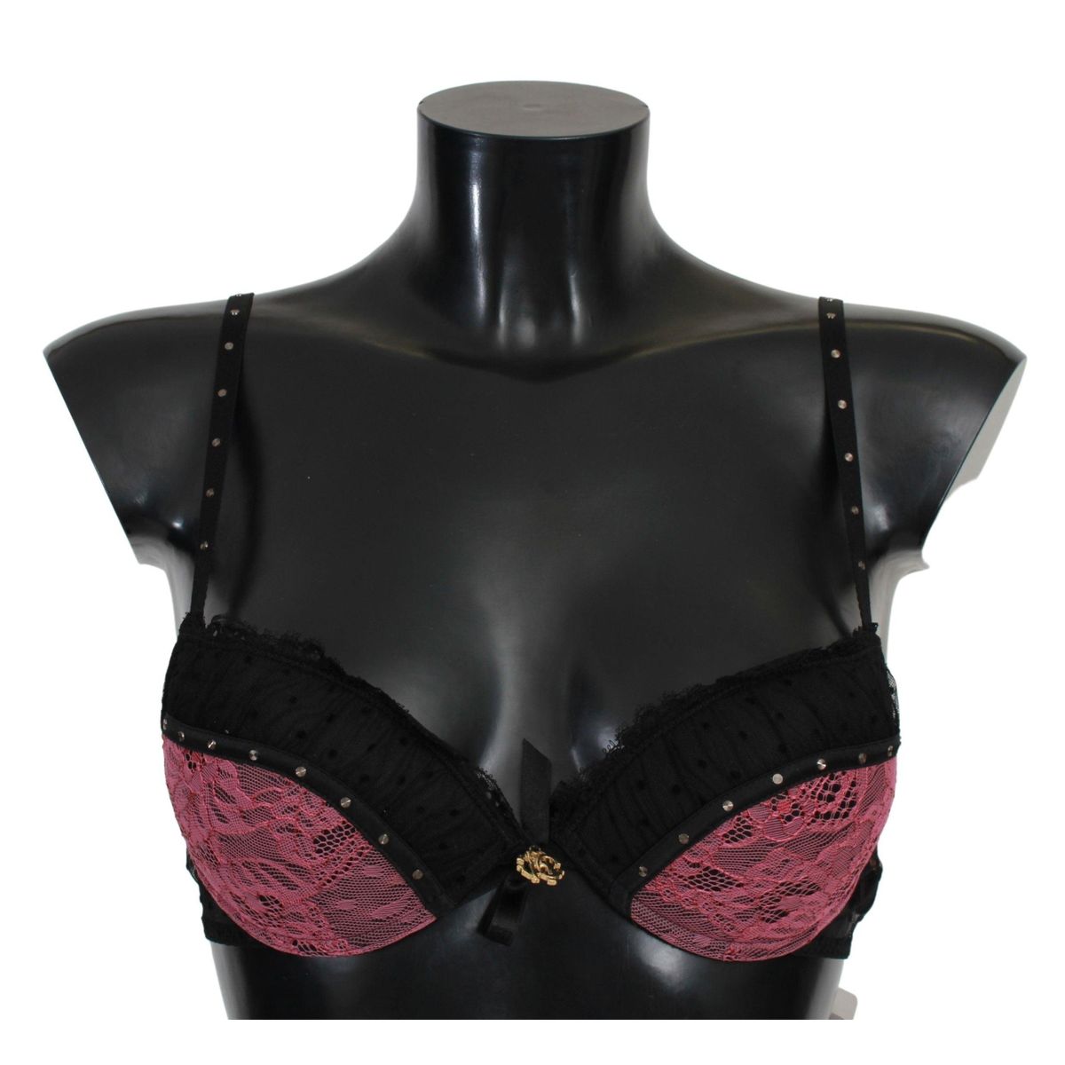 Roberto Cavalli Elegant Black Lace Push-Up Bra