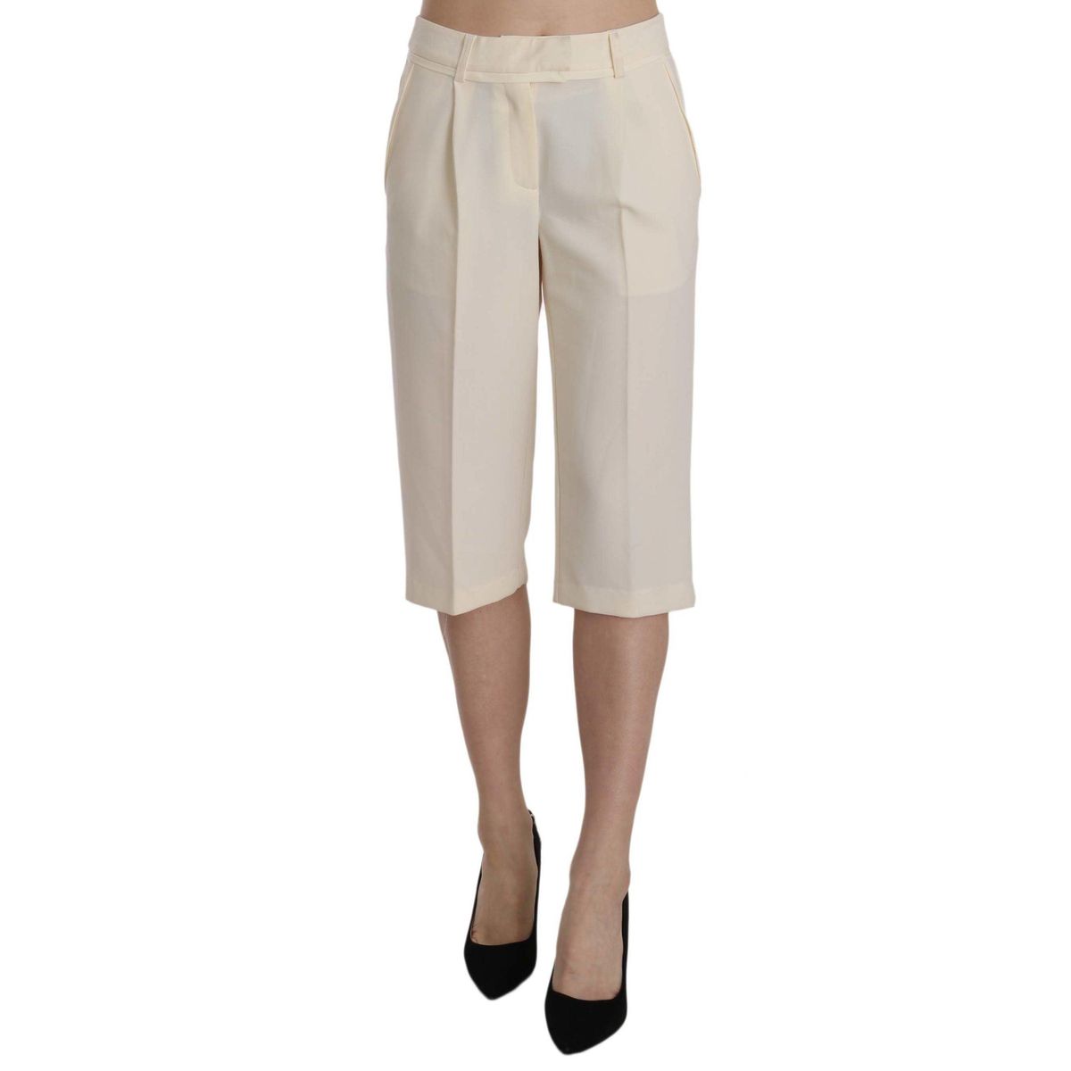 Silvian Heach Elegant Straight Cropped Pants in Cream