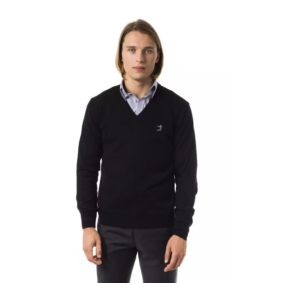 Uominitaliani Embroidered V-Neck Merino Wool Sweater