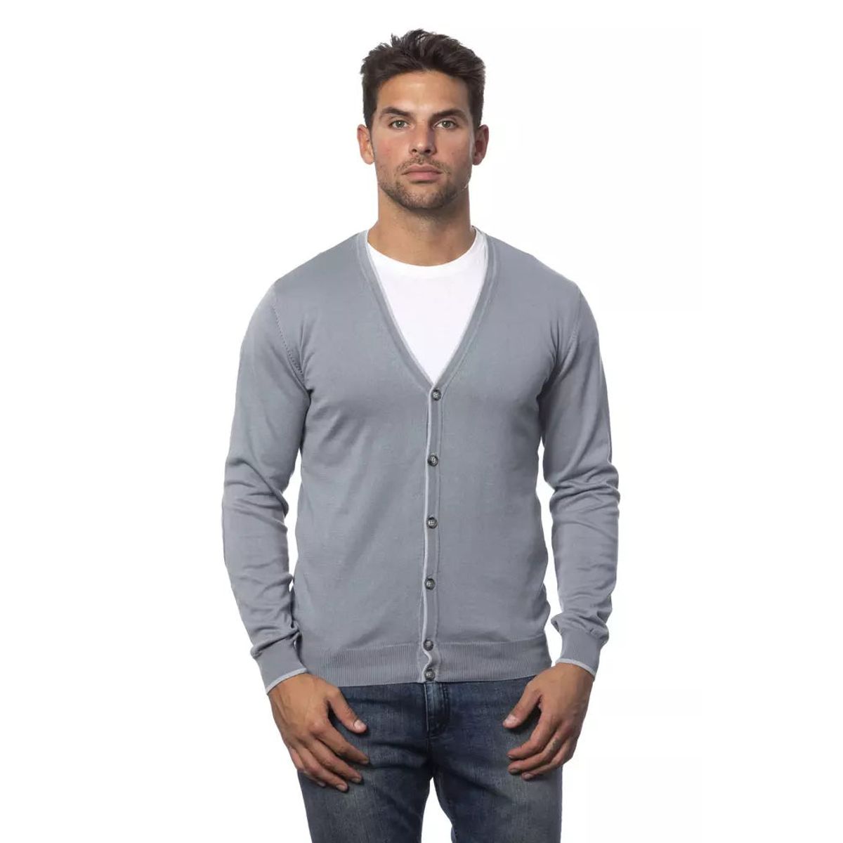 Verri Elegant Gray Cotton Cardigan for Herre