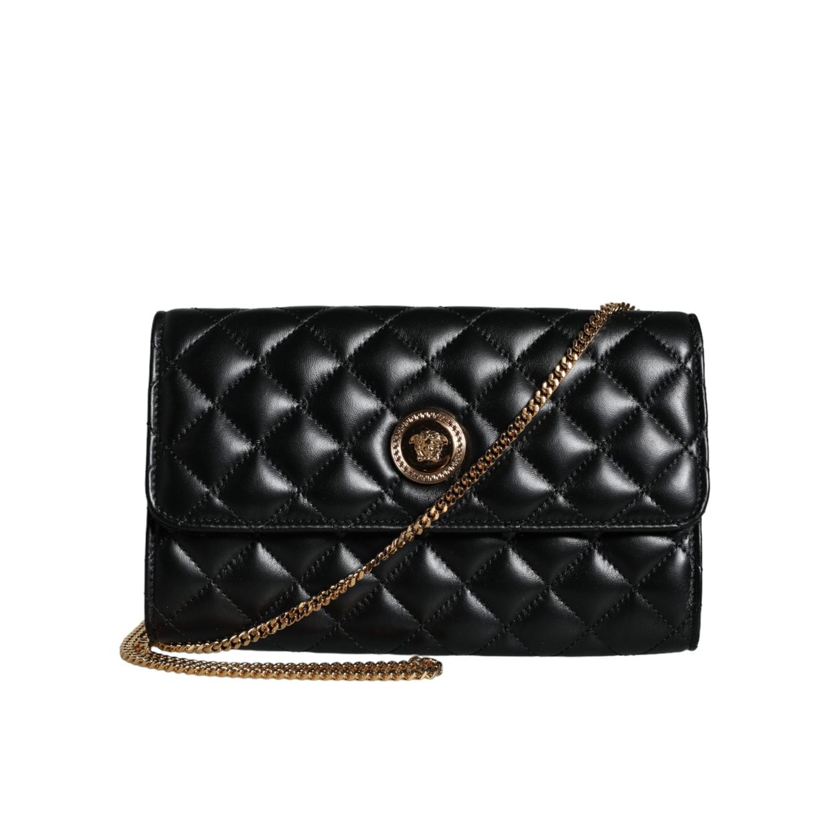 Versace Black Quilted Nappa Leather Crossbody Shoulder Bag