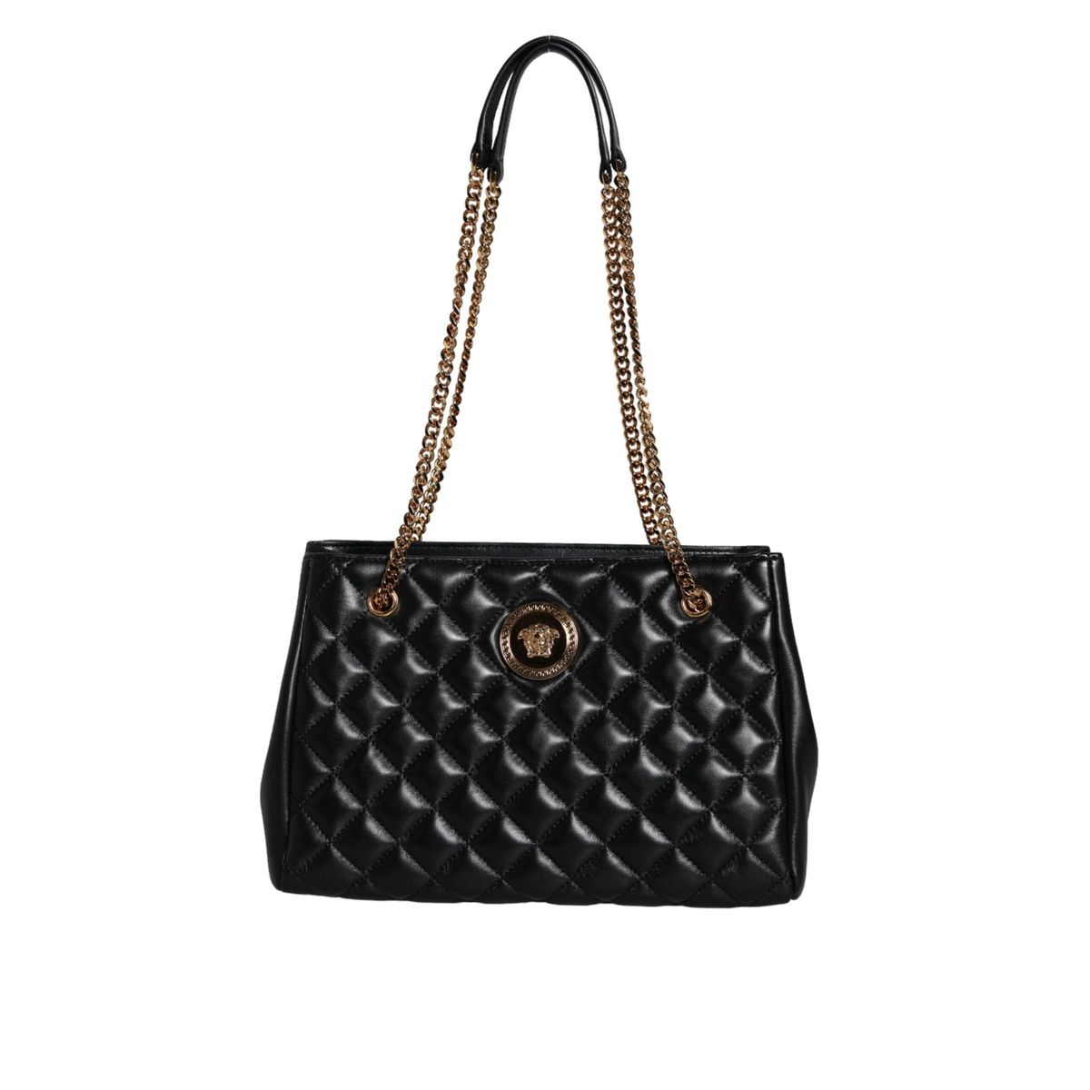 Versace Black Quilted Nappa Leather Shoulder Chain Strap Bag