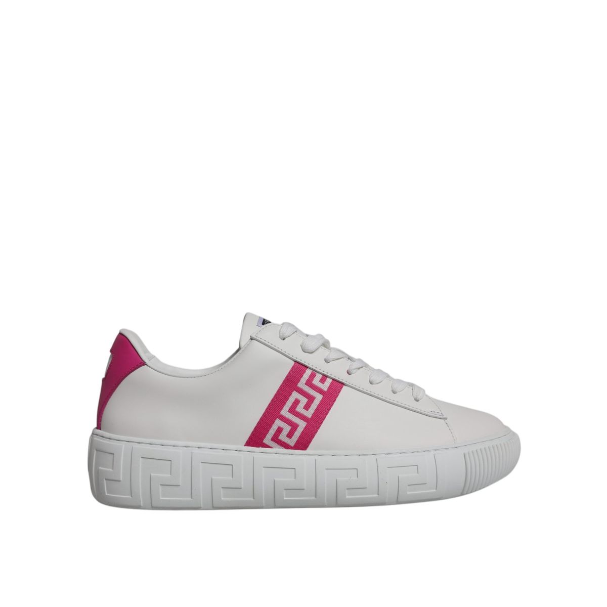 Versace White Pink Greca Print Sneakers Shoes